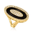 C. 1980 Vintage Black Onyx and 1.50 ct. t.w. Diamond Oval Ring in 18kt Yellow Gold