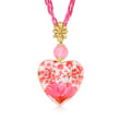 Italian 3.80 Carat Rose Quartz Bead and Glass Heart Necklace with Dried Flowers in 18kt Gold Over Sterling