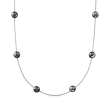 C. 1990 Vintage 8.5-9mm Black Cultured Pearl Station Necklace in 18kt White Gold