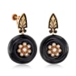 C. 1940 Vintage Black Onyx and Cultured Pearl Earrings in 14kt Yellow Gold
