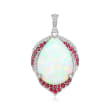 Opal and .70 ct. t.w. Ruby Pendant with .33 ct. t.w. Diamonds in 18kt White Gold