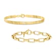 18kt Gold Over Sterling Jewelry Set: Two Herringbone and Paper Clip Link Bracelets