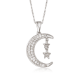 .33 ct. t.w. Diamond Stars and Moon Pendant Necklace in Sterling Silver