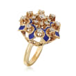 C. 1950 Vintage .90 ct. t.w. Diamond Cluster Ring with Blue Enamel in 14kt Yellow Gold