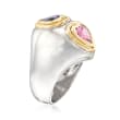 C. 1990 Vintage 1.00 Carat Pink Tourmaline and .75 Carat Iolite Double-Heart Dome Ring in 18kt Two-Tone Gold