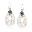 Mother-of-Pearl Bali-Style Floral Drop Earrings with Sterling Silver and 18kt Yellow Gold