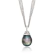 11-12mm Black Cultured Tahitian Pearl Necklace with Diamond Accent in Sterling Silver
