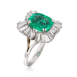 C. 1970 Vintage 3.40 Carat Emerald and 2.45 ct. t.w. Diamond Ballerina Ring in Platinum