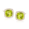 3.25 ct. t.w. Peridot and .10 ct. t.w. Pave Diamond Stud Earrings in 14kt Yellow Gold