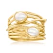 5x7mm Cultured Semi-Baroque Pearl Highway Ring in 18kt Gold Over Sterling