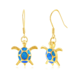 Blue Synthetic Opal Sea Turtle Drop Earrings in 18kt Gold Over Sterling