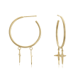 14kt Yellow Gold Hoop Earrings with Dangling Crosses and Diamond Accent
