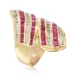 C. 1990 Vintage 2.44 ct. t.w. Ruby and .70 ct. t.w. Diamond Bypass Ring in 18kt Yellow Gold