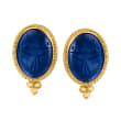Blue Chalcedony Scarab Earrings in 18kt Gold Over Sterling