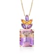 2.70 Carat Ametrine Floral Pendant Necklace with Citrines and Amethysts in 14kt Yellow Gold