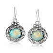 Turquoise and Rock Crystal Leaf Drop Earrings in Sterling Silver