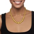 Italian 6-14mm 18kt Gold Over Sterling Silver Bead Graduated Necklace 18-inch
