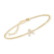 Diamond-Accented Initial Bracelet in 18kt Gold Over Sterling 7-inch  (A)