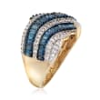 C. 1990. Vintage 2.90 ct. t.w. Blue and White Diamond Ring in 14kt Yellow Gold