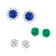 5.40 ct. t.w. Simulated Multi-Gemstone Jewelry Set: Three Pairs of Stud Earrings with Earring Jackets in Sterling Silver