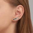2.10 ct. t.w. Tonal Blue Topaz Floral Vine Ear Crawlers in 14kt Yellow Gold