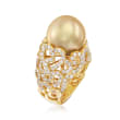 13-14mm Golden South Sea Pearl and 2.00 ct. t.w. Diamond Ring in 18kt Yellow Gold