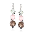8.75 ct. t.w. Multi-Stone Drop Earrings with Rose Quartz and Black Spinel in Sterling Silver