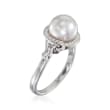 Mikimoto 8mm Akoya Pearl Ring with Diamonds in 18kt White Gold