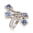 C. 2000 Vintage 1.40 ct. t.w. Sapphire and 1.00 ct. t.w. Diamond Spray Ring in 18kt White Gold
