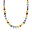 C. 1980 Vintage 48.45 ct. t.w. Multi-Gemstone and 2.40 ct. t.w. Diamond Link Necklace in 14kt Yellow Gold