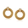 ALOR &quot;Classique&quot; Yellow Stainless Steel Cable Earrings with Diamond Accents and 18kt Yellow Gold