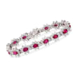 Oval Simulated Ruby and 2.40 ct. t.w. CZ Tennis Bracelet in Sterling Silver