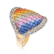 3.20 ct. t.w. Rainbow Sapphire and .43 ct. t.w. Diamond Ring in 14kt Yellow Gold