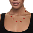 8mm Red Coral Bead Station Necklace in 14kt Yellow Gold 18-inch