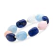 Pink and Blue Multi-Stone Bead Stretch Bracelet with 14kt Yellow Gold