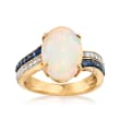 Opal, .20 ct. t.w. Sapphire and .16 ct. t.w. Diamond Ring in 18kt Yellow Gold