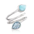 Larimar and 2.00 Carat Blue Topaz Twist Ring in Sterling Silver