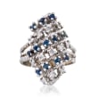 C. 1980 Vintage .60 ct. t.w. Sapphire and .40 ct. t.w. Diamond Multi-Row Ring in 18kt White Gold
