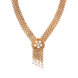 C. 1980 Vintage Cultured Pearl Mesh Necklace in 14kt Yellow Gold