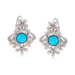 Italian Turquoise and .20 ct. t.w. CZ Flower Drop Earrings in Sterling Silver