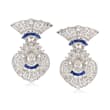 C. 1960 Vintage 3.85 ct. t.w. Diamond and .50 ct. t.w. Sapphire Earrings in Platinum