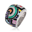 Belle Etoile &quot;Geometrica&quot; Multicolored Enamel and .15 ct. t.w. CZ Ring in Sterling Silver