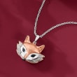 Two-Tone Sterling Silver Fox Pendant Necklace with Diamond and Sapphire Accents