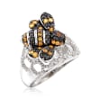 .55 ct. t.w. Black Spinel and .45 ct. t.w. Citrine Bumblebee Dome Ring in Sterling Silver