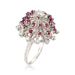 C. 1970 Vintage .85 ct. t.w. Ruby and .70 ct. t.w. Diamond Spray Cluster Ring in 14kt White Gold