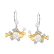 3.5-7.5mm Cultured Pearl and .15 ct. t.w. Diamond Fish Drop Earrings in Two-Tone Sterling Silver
