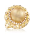 13-14mm Cultured Golden South Sea Pearl and .83 ct. t.w. Diamond Ring in 18kt Yellow Gold