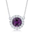1.80 Carat Amethyst and .40 ct. t.w. White Topaz Halo Necklace in Sterling Silver