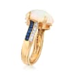 Opal, .20 ct. t.w. Sapphire and .16 ct. t.w. Diamond Ring in 18kt Yellow Gold