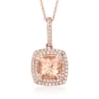 1.40 Carat Morganite and .30 ct. t.w. Diamond Pendant Necklace in 14kt Rose Gold